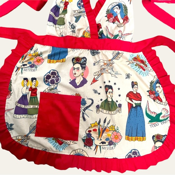 Frida Kahlo Rockabilly Pin-Up Kitchen Apron - Picture 5 of 12